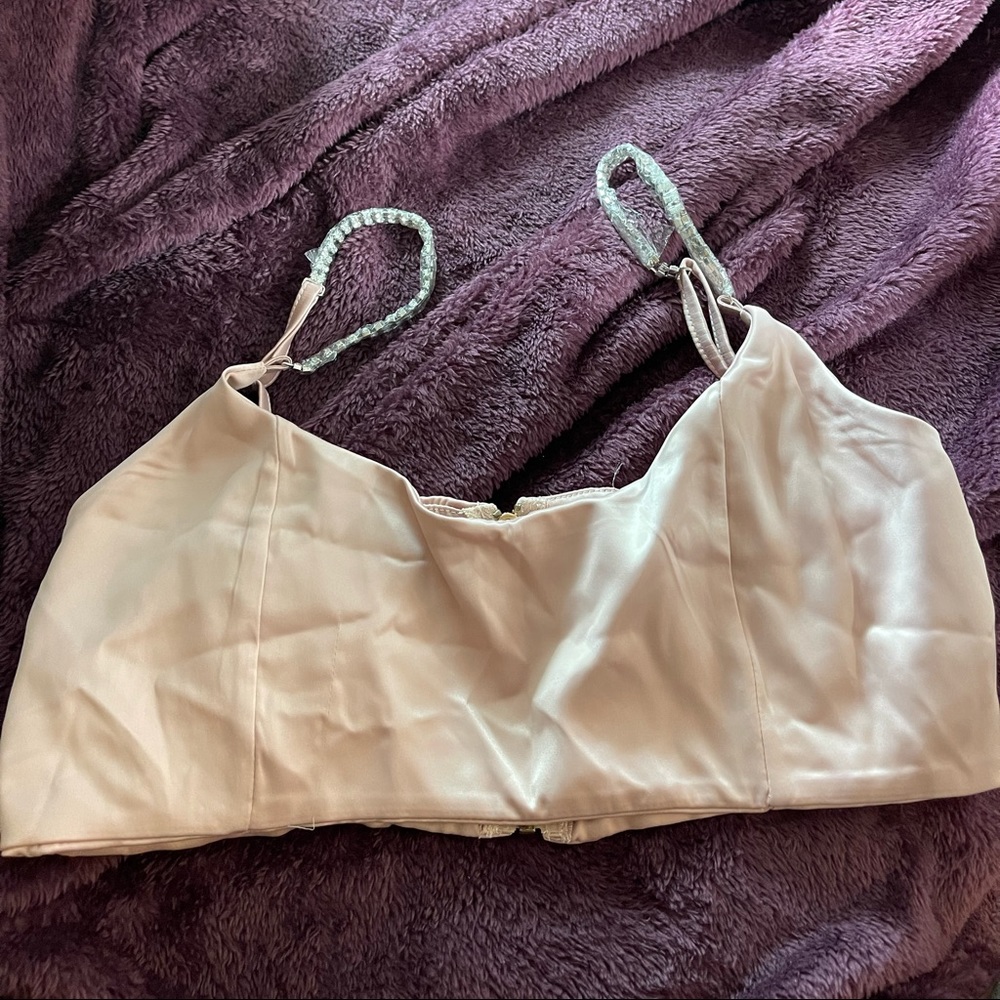 NWOT peach colored bra top with rhinestone straps, size M